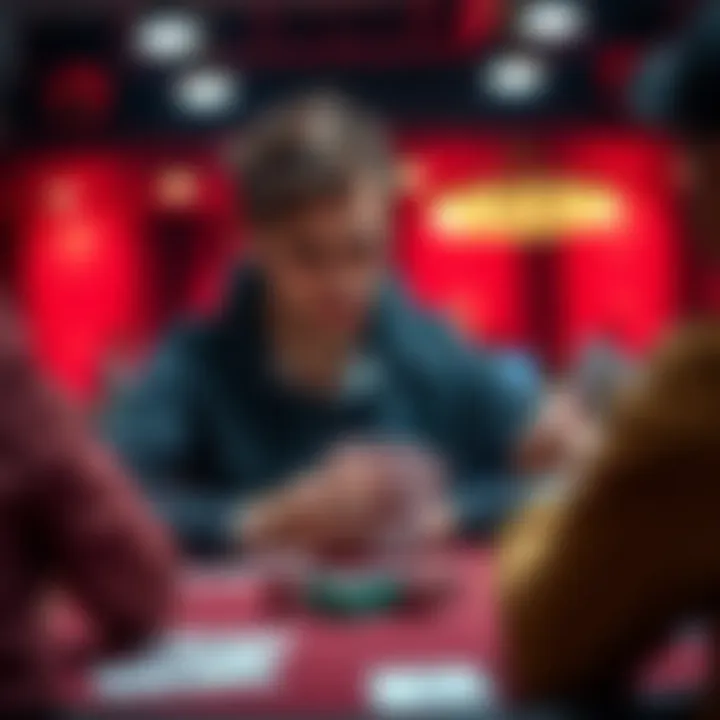 A beginner poker player sitting at a table, looking intently at their cards during a micro PKO MTT game, with chips and cards in view.