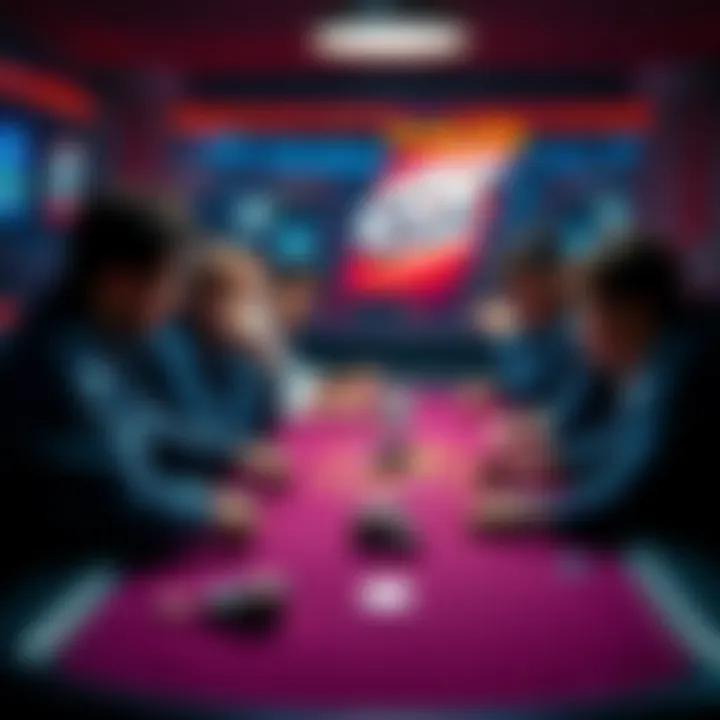 A group of novice poker players looking confused at the table while making small bets and taking too long to decide.