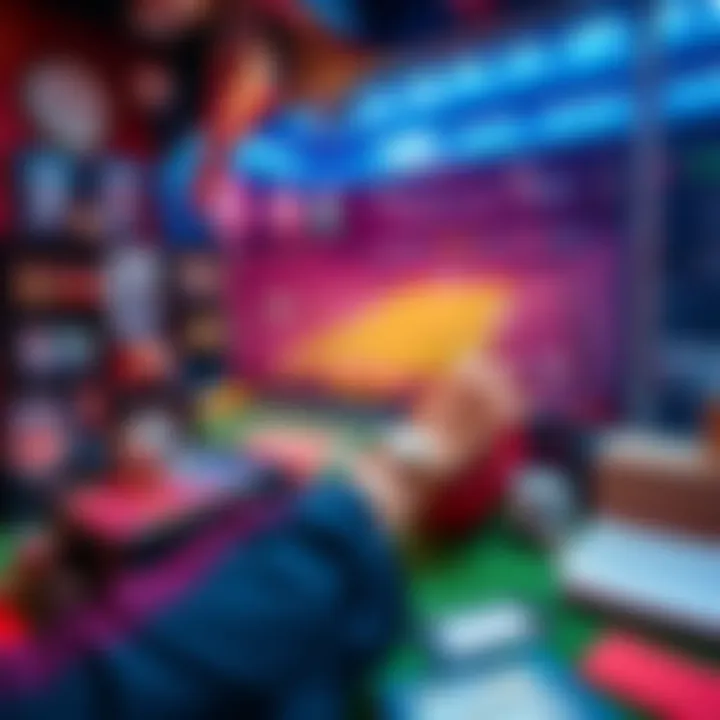 A person placing a bet on a sports game with a focus on NFL and NBA games, surrounded by sports memorabilia and betting slips.