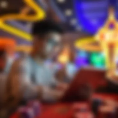 A young person reviewing betting tips on a tablet while sitting at a casino table in Las Vegas.