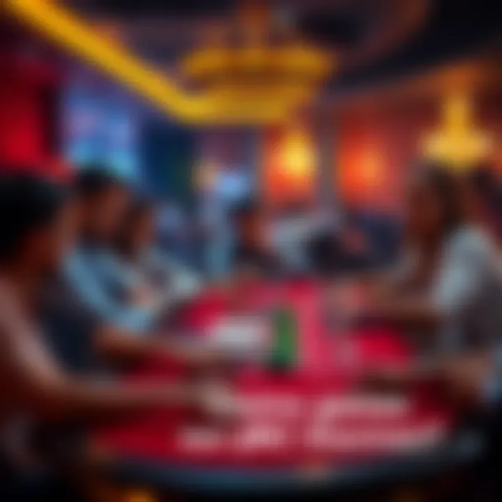 A group of beginners sitting at a casino table while others play on a laptop, discussing their options for gambling.