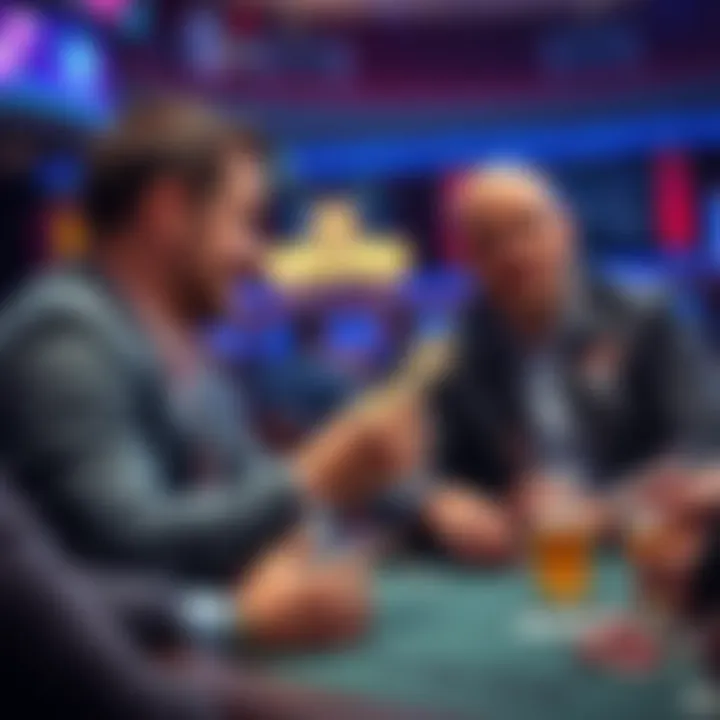 Ben Lamb at the final table handing cash to Michael Mizrachi for tequila shots