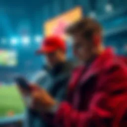 A Canadian sports fan looking at betting apps on a smartphone with sports events in the background
