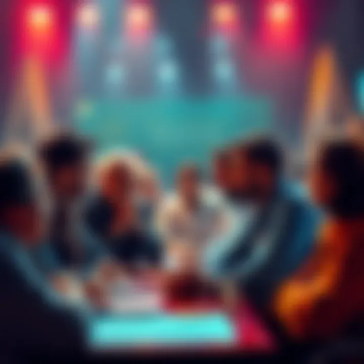 A group of people discussing their betting strategies and sharing tips in a lively atmosphere