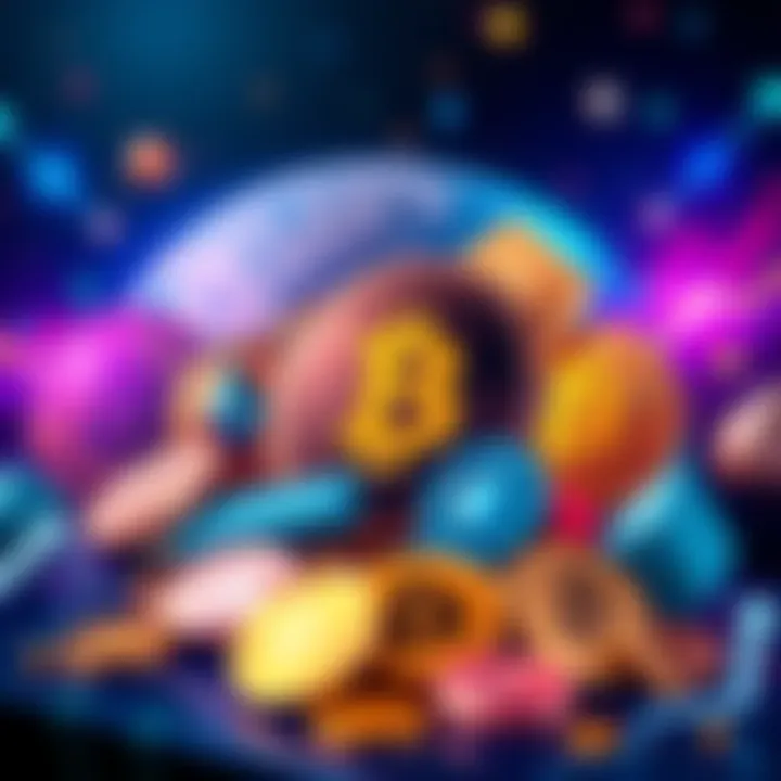 Illustration showing various cryptocurrencies with a focus on staking and investment in India