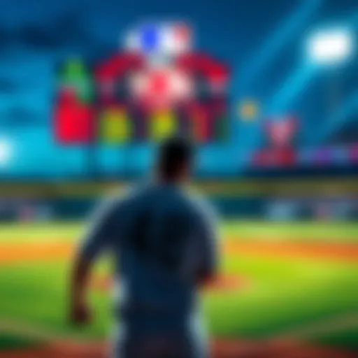 A baseball player preparing to pitch on the field with a scoreboard in the background