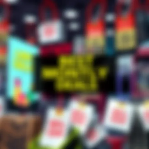 A display of various product offers with price tags showing discounts, emphasizing savings.
