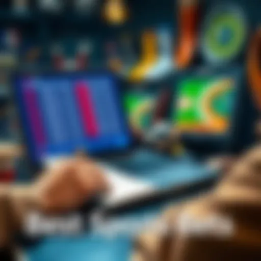 A person analyzing sports betting odds on a laptop with a notepad and pen in hand, surrounded by sports memorabilia.