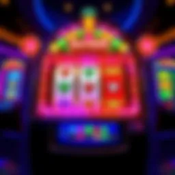 A colorful slot machine display with bright lights and jackpot symbols, showcasing the Bet MGM logo and interactive features that attract players.