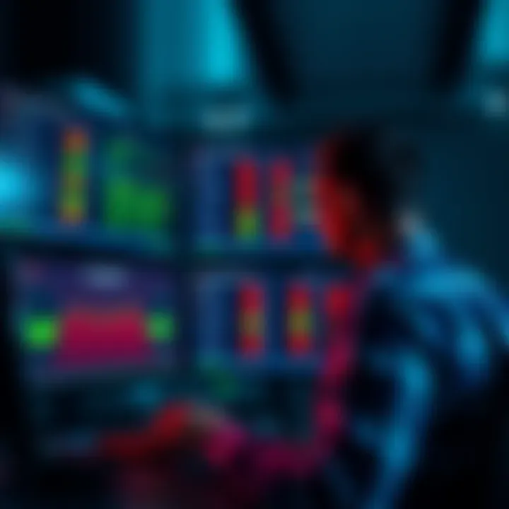 A person analyzing betting odds on multiple screens, showing different outcomes and calculations for profits.