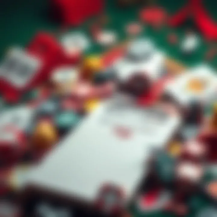 A collage of betting symbols and a notepad with tips written, creating a vibrant scene for gambling enthusiasts.