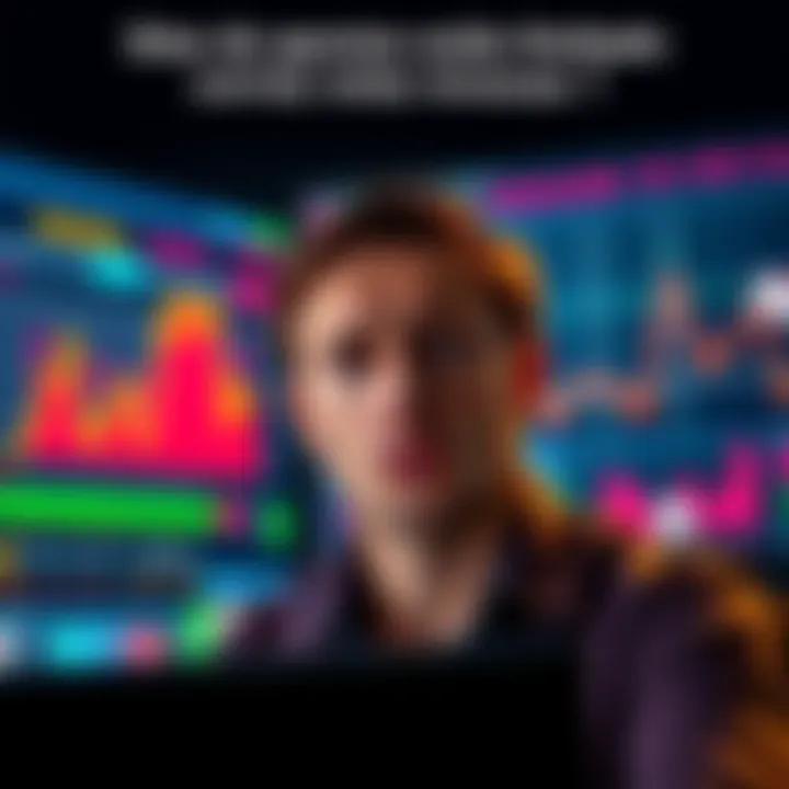 A person looking at betting website with a concerned expression, charts showing wins and losses in the background