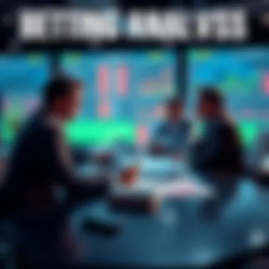 A group of analysts discussing sports betting strategies with charts and graphs on a table