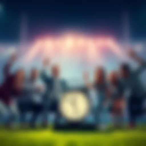 A group of excited people discussing a big betting announcement, with a clock showing it's time for news.