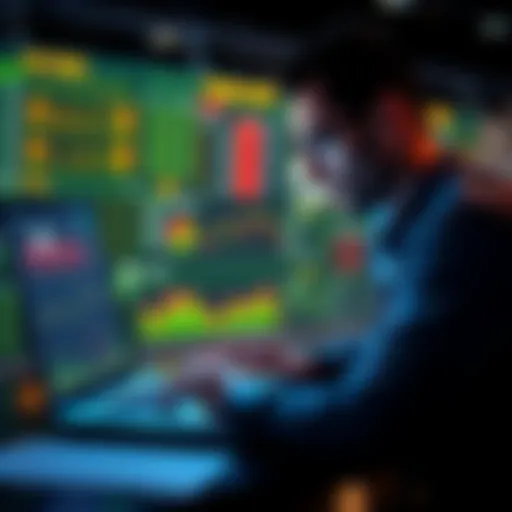 A person focused on a laptop screen with betting data and charts, looking concerned about time management.