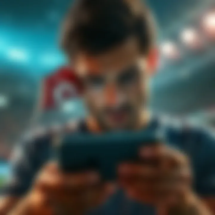 A person looking stressed while checking betting results on a phone after a big loss in a World Cup game