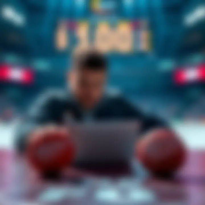 A person analyzing betting strategies with team logos of Kraken, Hurricanes, Islanders, and Red Wings visible on a table