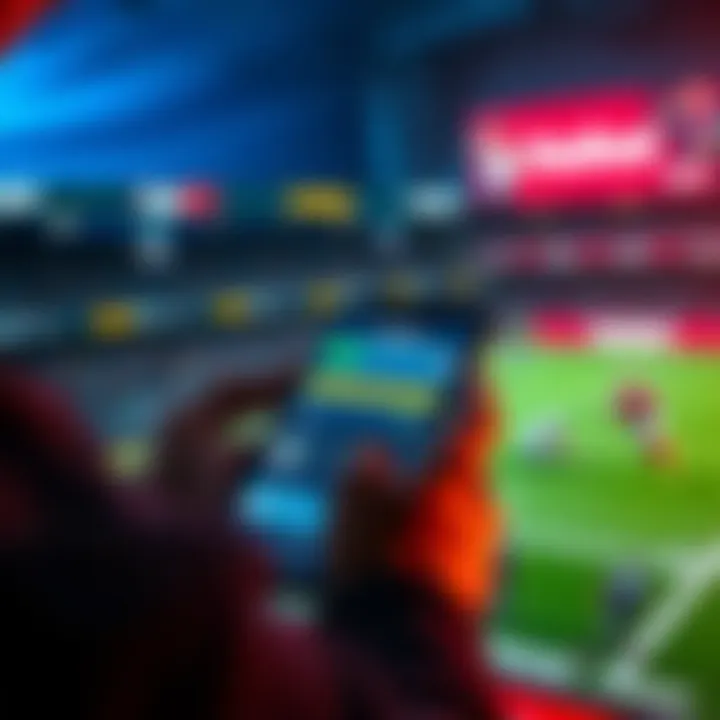 A person placing a bet on the FanDuel app with sports graphics in the background