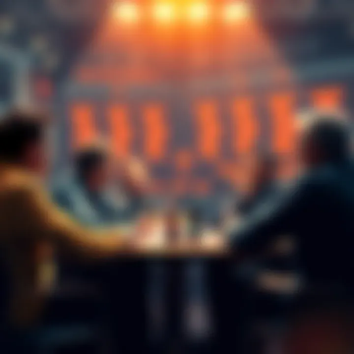 A group of people discussing betting odds and predictions at a table