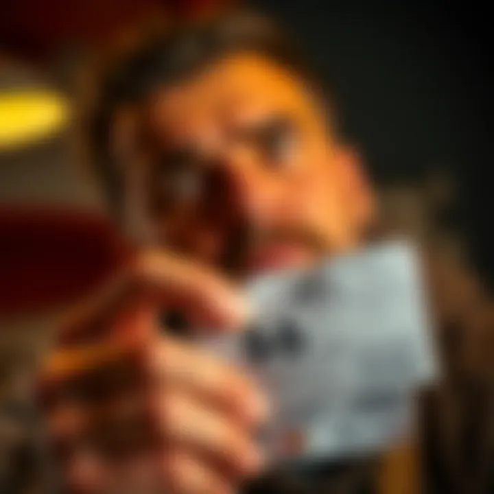 Betting Review A person anxiously awaiting a response after submitting a $6 bet for review, showcasing a hand holding a betting slip with focus on facial expression.