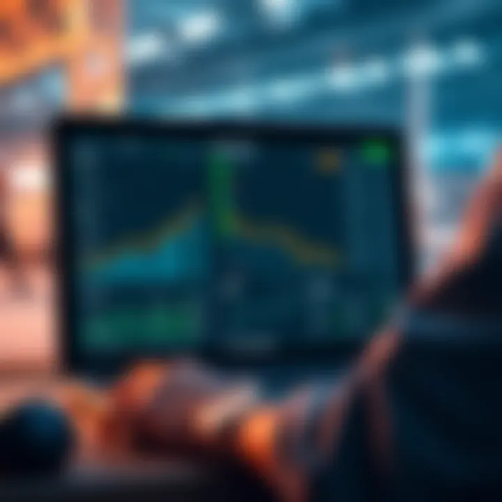 A person analyzing betting statistics on a laptop with sports graphics in the background