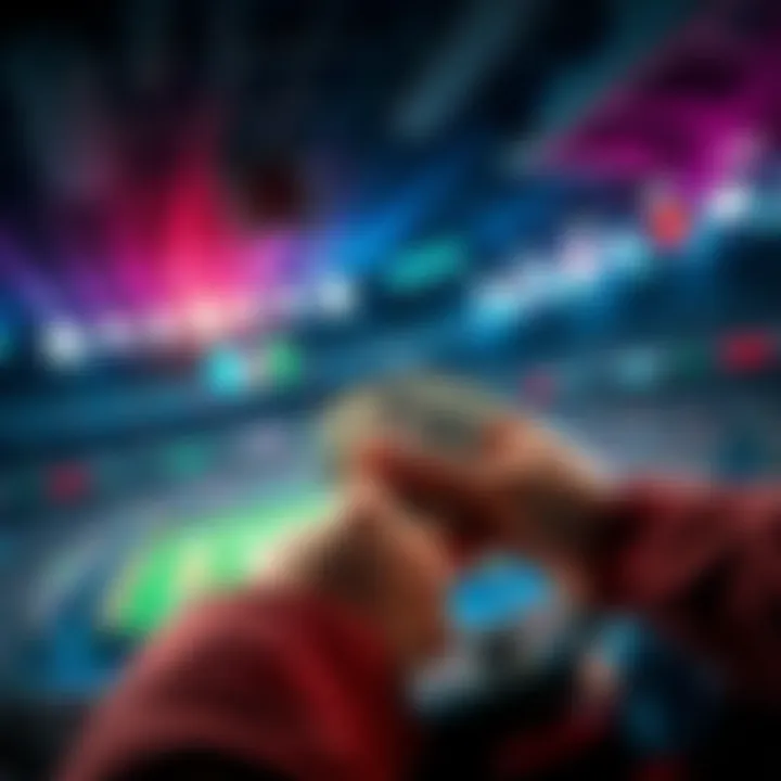 A person placing a sports bet with a small amount of money, focusing on maximizing returns, depicting anticipation and excitement.