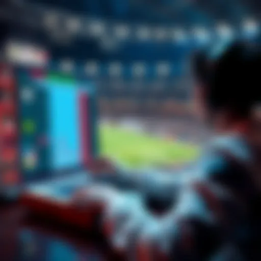 A person analyzing betting odds on a laptop with sports visuals in the background, focused on long shot bets.