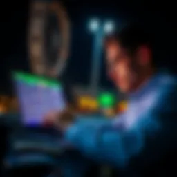 A person analyzing betting options on a laptop for men's sports events at night.