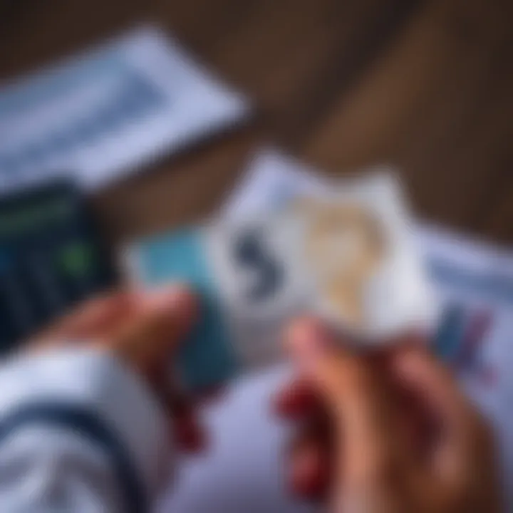 A close-up of a hand holding a betting ticket showing a score of 5, with a calculator and betting strategy notes in the background.