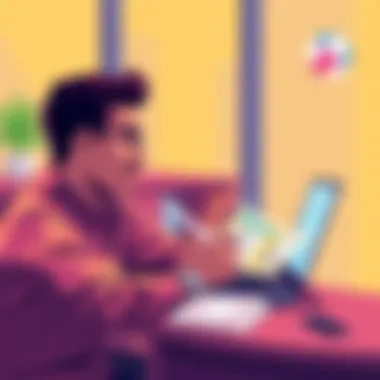 Illustration showing a person reviewing betting strategies and lotto tickets with a laptop and notes