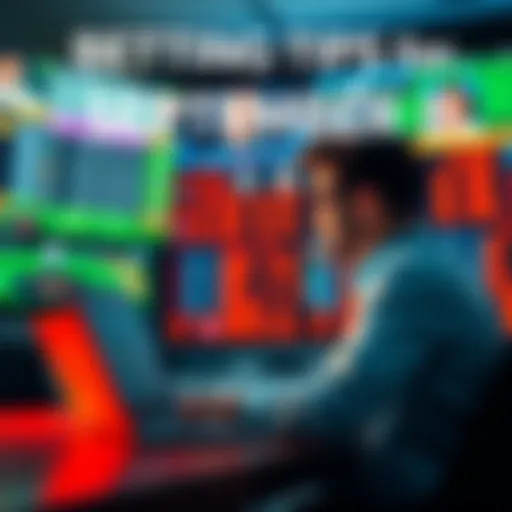 A person reviewing betting options on a laptop with sports screens in the background
