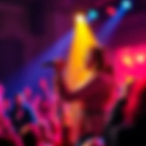 A colorful music scene featuring Betty performing her new hit, captivating the audience with her unique sound.