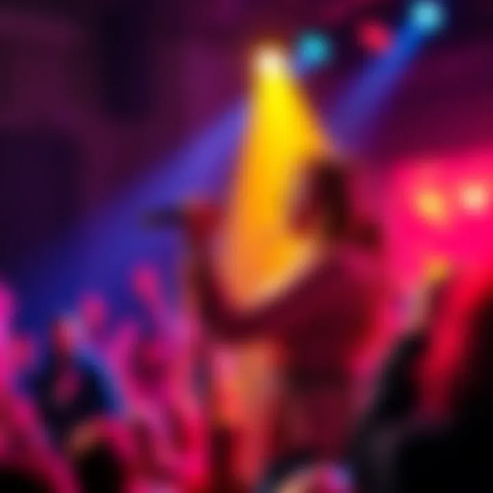 Betty's New Hit Single A colorful music scene featuring Betty performing her new hit, captivating the audience with her unique sound.