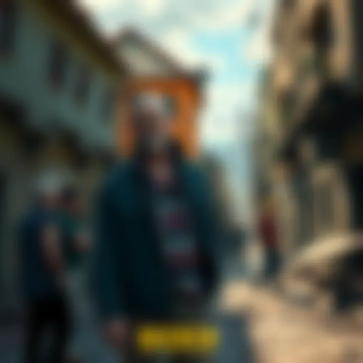 A view of Bicken showing damaged buildings and community members discussing the recent changes.