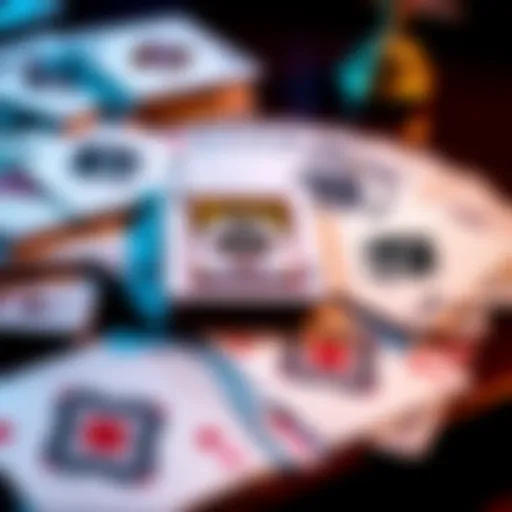 A close-up view of Bicycle Prestige playing cards spread out on a table, showcasing their design and quality, ideal for poker and magic tricks.