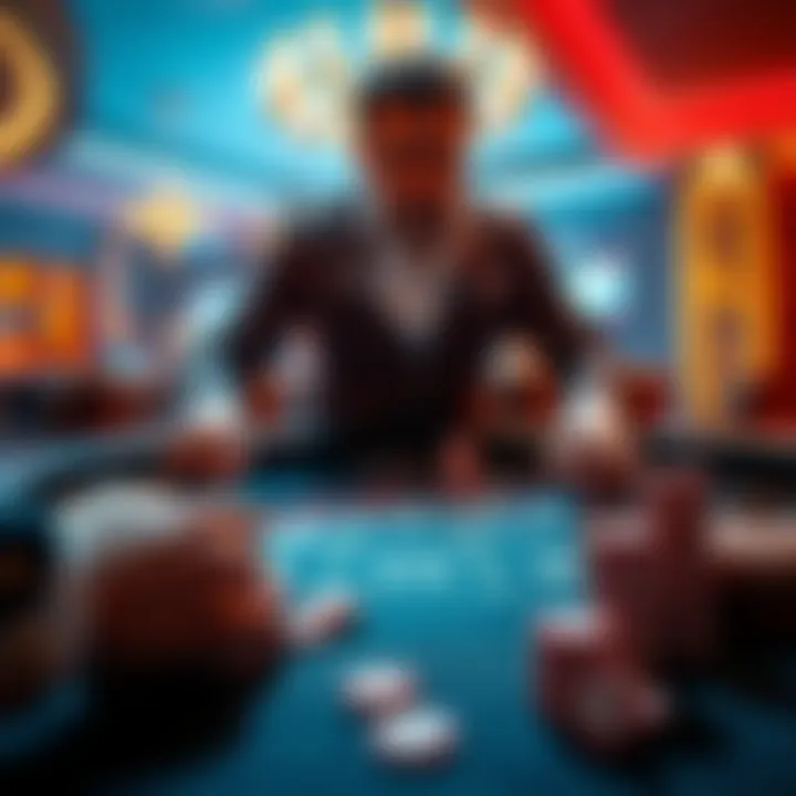 A person placing a large bet at a casino table with chips in front of them.