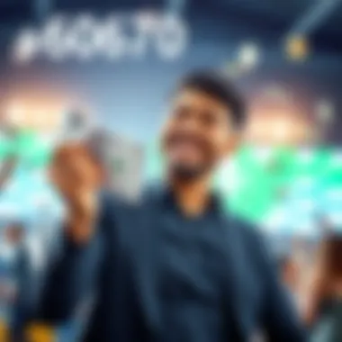 A person celebrates a large financial gain with a bright smile, holding a winning betting slip in one hand and throwing cash in the air with the other.