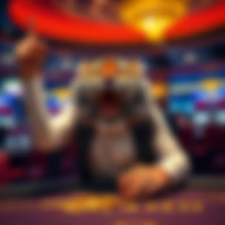 A player celebrating a big win at the casino with $100,000 in chips after a $2,000 bet on big tiger in baccarat.