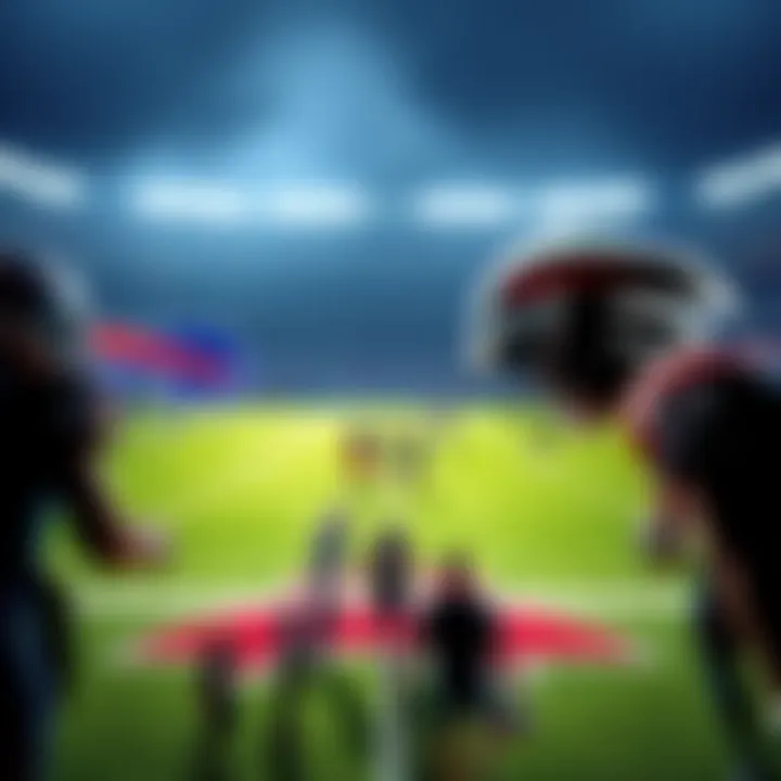 Buffalo Bills and Atlanta Falcons players on the field during a game with fans cheering in the background