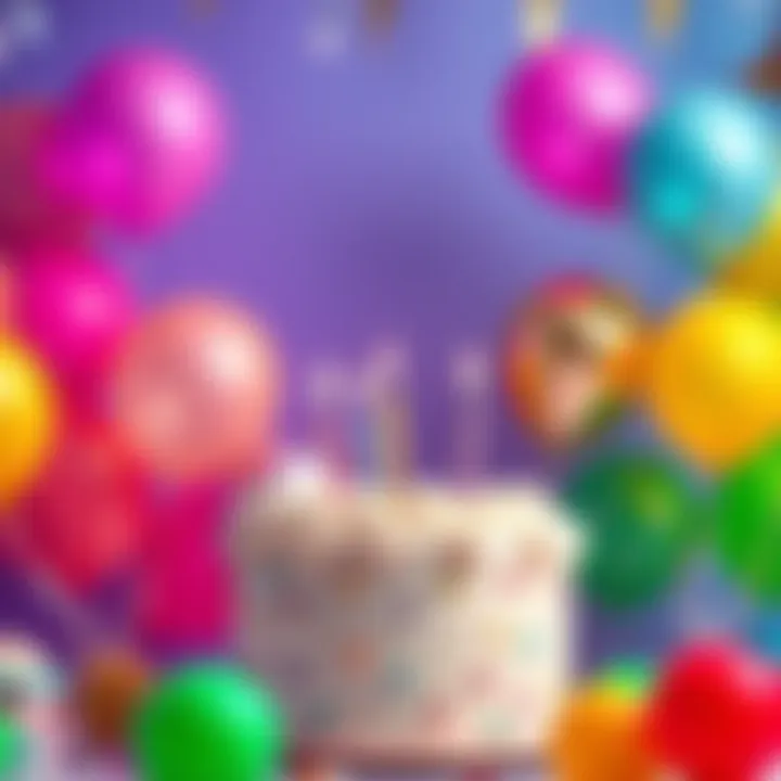 Colorful balloons and a cake representing birthday bonuses in bronze, silver, gold, and platinum levels.