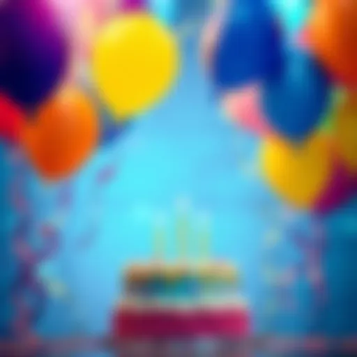 A celebration with balloons and a cake representing an account anniversary bonus
