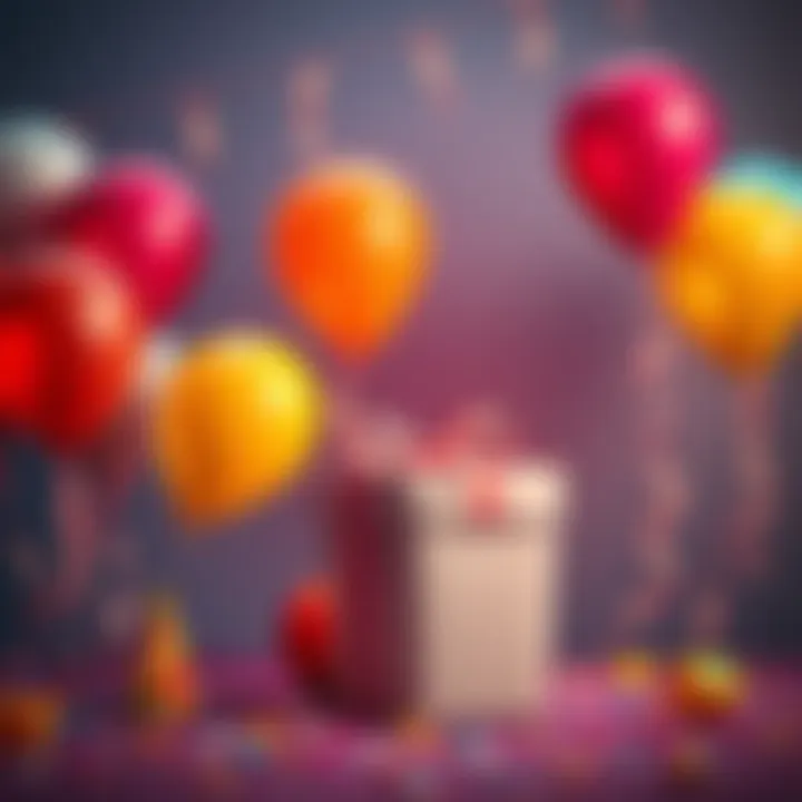 Celebration theme with balloons and a gift box representing a birthday bonus for people born in April