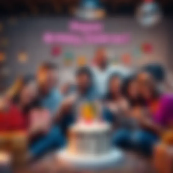 Birthday Bonus Celebration A group of people joyfully celebrating a birthday with cake and gifts, anticipating their anniversary bonuses.