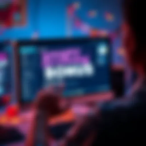A person looking at a computer screen with a birthday celebration theme, searching for a bonus link on forums.