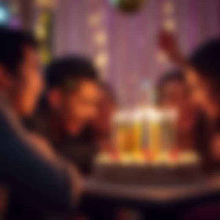 A person blowing out candles on a birthday cake surrounded by joyful friends, symbolizing moments of victory and happiness.