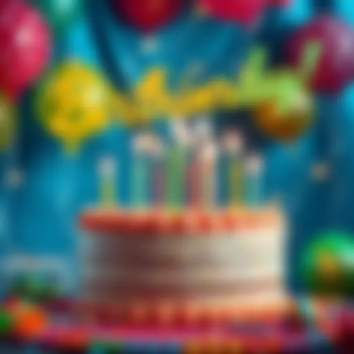 Birthday Celebration A colorful birthday cake with candles and balloons in a festive setting