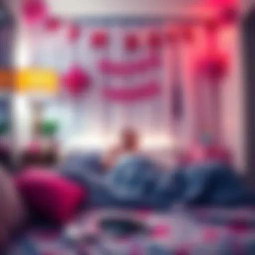 Person waking up to a beautiful birthday surprise with decorations and cake
