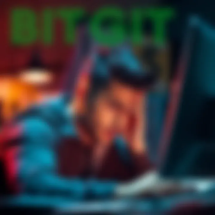 Bitgit Wallet Transfer Issue User struggling with a transfer issue in Bitgit wallet, showing a frustrated face while looking at a computer.