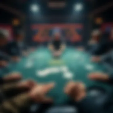 A poker table with all black cards in play, showing the excitement of a black flop and players focused on their hands.