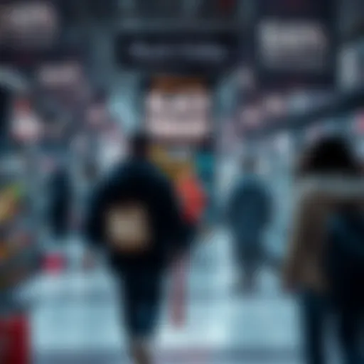 Customers shopping during Black Friday sales with discounts displayed